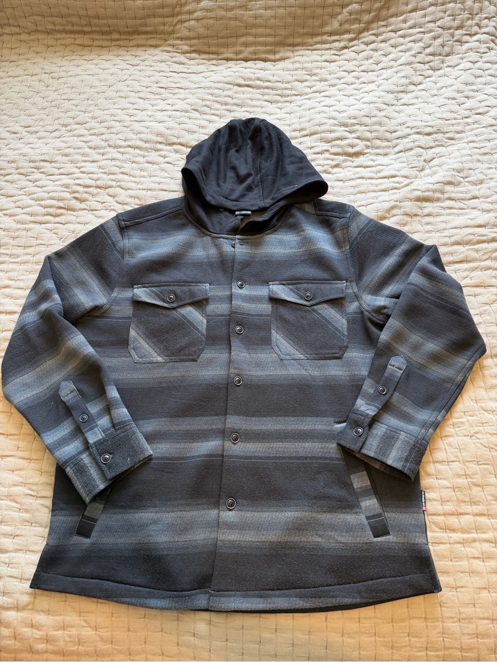 Y2k Quiksilver Striped Black Gray Jacket Coat Big Medium